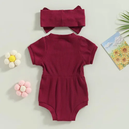 Vista 38 de Traje de verano para niña pequeña, de manga corta, acanalado, overol liso, pantalones cortos, ropa para recién nacidos