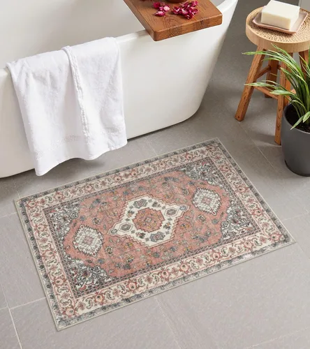 Vista 14 de Alfombras de Baño Bohemias Azules Seavish, Tapete de Baño Absorbente Vintage Desgastado de 18x26 Pulgadas, Alfombra de Baño Pequeña Antideslizante