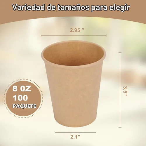 Vista 2 de Vasos desechables, paquete de 100 vasos de papel Kraft de 8 onzas, tazas de café de papel, vasos desechables de 8 onzas para bebidas calientes