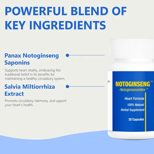 Vista 5 de NOTOGINSENG ™, Apoya el corazón sano, suplemento de corazón en sangre 100% natural, 90% Notoginsenósidos, San Qi, 30 cápsulas, Farlong