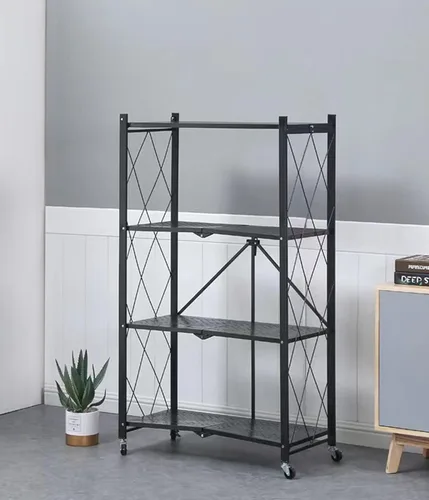 Vista 2 de Estantería plegable de 4 niveles para garaje, estante de almacenamiento de metal, estante organizador de origami, estante organizador de acero