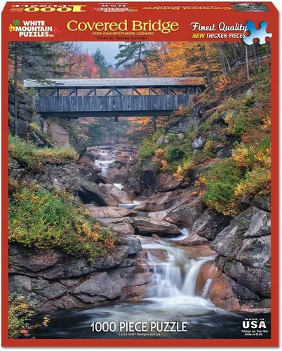 Vista 2 de White Mountain Rompecabezas de puentes cubiertos, rompecabezas de 1000 piezas Piezas grandes, regalo para adultos y familia, 24 x 30 pulgadas