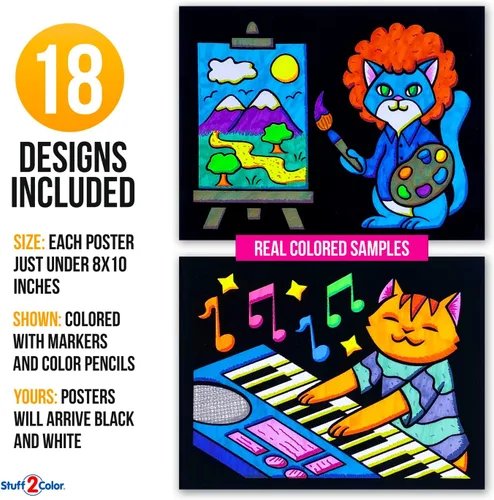 Vista 2 de Paquete de 18 pósteres peludos para colorear (edición Silly Kitties), artes y manualidades para niños, niños pequeños, niñas, niños y adultos, ideal