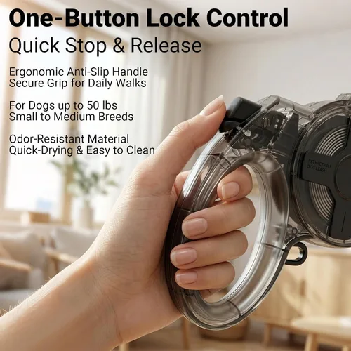 Vista 4 de Correa retráctil para perros pequeños, correa retráctil reflectante de 13 pies con diseño sin enredos de 360°, cinta de nailon resistente