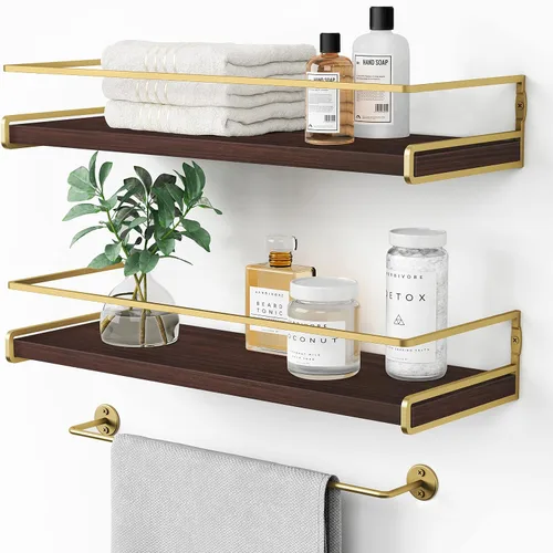 Vista 12 de Forbena - Estantes flotantes de baño montados en la pared, estantes blancos y dorados estéticos para accesorios de baño, organizador de baño moderno