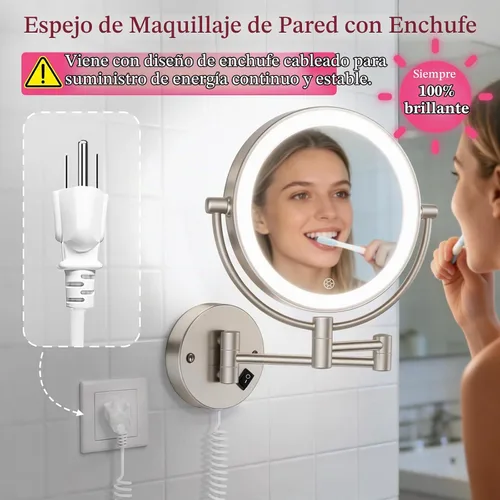 Vista 2 de Espejo de maquillaje montado en la pared con luces 30X/1X espejo de tocador de doble cara
