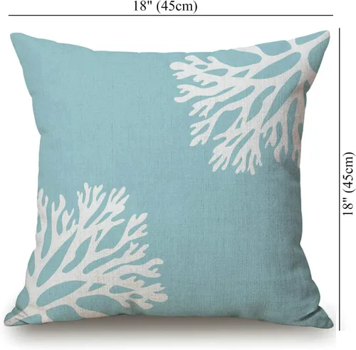 Vista 4 de Solekla Funda de almohada Hue Sea Coral Siluetas Azul Claro Algodón Lino Cuadrado Funda de Almohada Funda de Almohada Decorativa Funda de Cojín