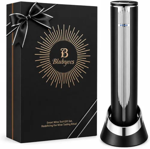 Vista 10 de BLUBYEES Juego de abridor de vino eléctrico recargable 4 en 1 - Sacacorchos automático, cortador de aluminio, aireador y vertedor, tapón de vacío