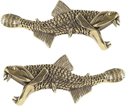 Vista 9 de 2 piezas de estatua de pez, escultura de metal sólido, mini estatuilla de animales de latón para decoración de escritorio en casa, oficina, jardín