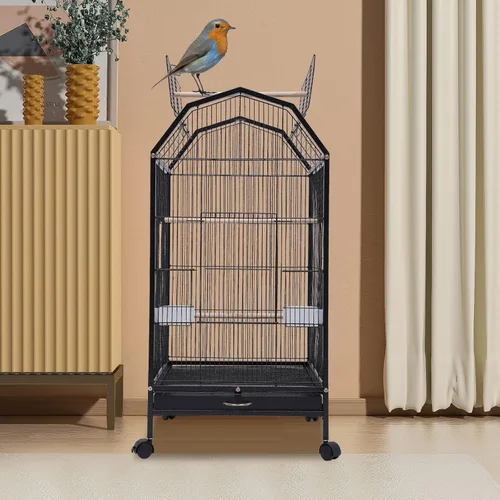 Vista 3 de Jaula de metal para pájaros de 40 pulgadas con tapa abierta y soporte rodante, jaula grande para pájaros con puerta anti-escape para Conure Canary