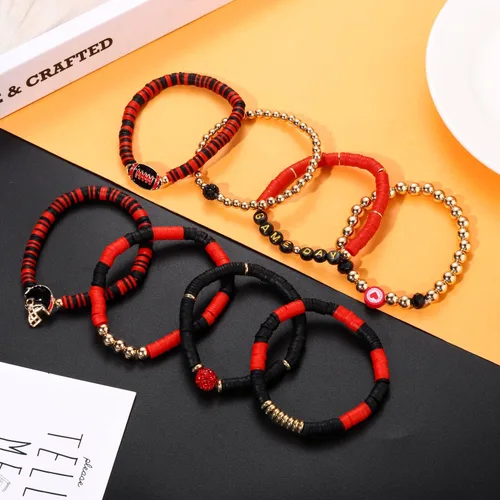 Vista 145 de Surfer Heishi - Pulseras apilables para mujer, apilables, de vinilo arcoíris, disco de arcilla, pulseras elásticas para la amistad, joyería bohemia