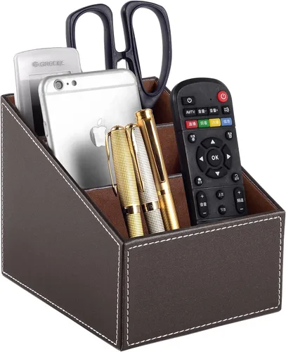 Vista 13 de Soporte para control remoto de TV con 3 compartimentos, almacenamiento de accesorios multimedia, caja de almacenamiento, estante de almacenamiento