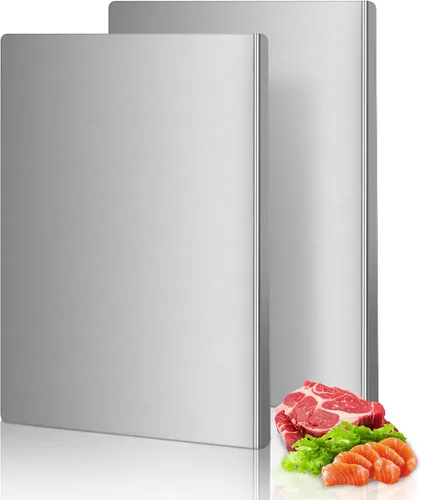 Vista 9 de Tabla de cortar de acero inoxidable para cocina, tabla de cortar de metal con mostrador de labios, apta para lavavajillas, tabla de cortar