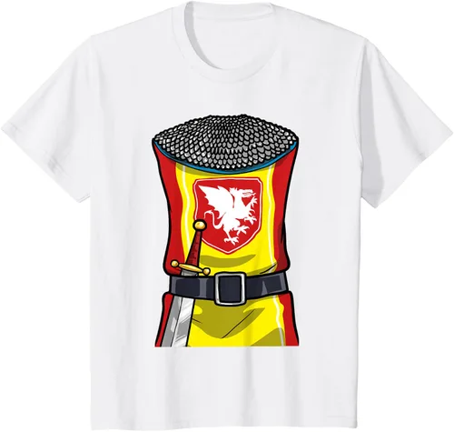 Vista 22 de Disfraz medieval de caballero de Halloween, camiseta para niños con espada de armadura, Negro, S