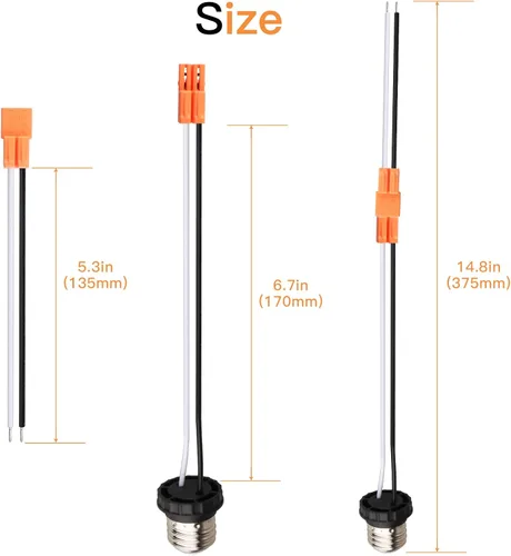 Vista 4 de Helunsi Adaptador de Enchufe E26, Paquete de 2 Enchufes de Bombilla con Cable, Enchufe de Luz Macho Roscado, Adaptador de Enchufe de Luz Empotrada