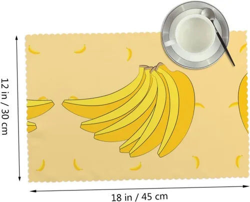 Vista 2 de Rectangular Placemats Set of 4, Heat Resistant Cartoon Banana Printed Kitchen Dining Table Mats
