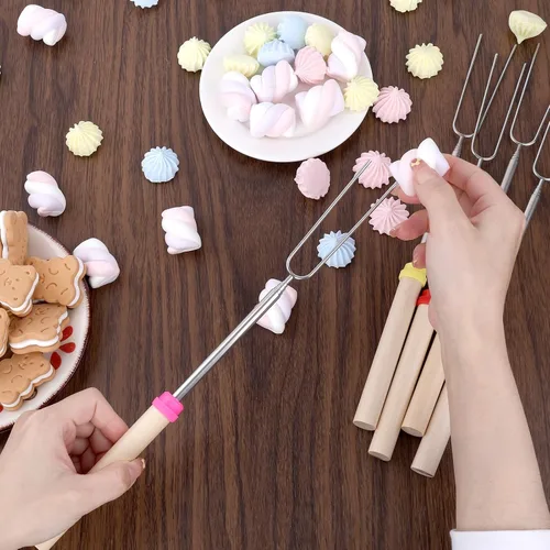 Vista 7 de 6 paquetes de pinchos para s'mores, 81 centímetros de pinchos para malvaviscos para fogata, pinchos extensibles para asar con bolsa, tenedor