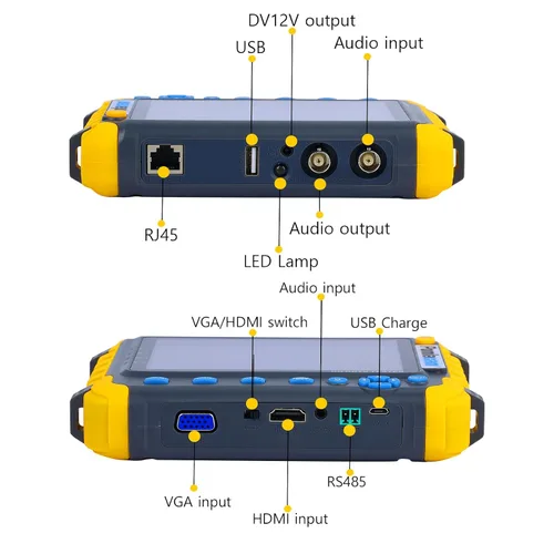 Vista 6 de AHD CCTV Monitor Cámara Probador IV8W 5 pulgadas 4-en-1 8MP AHD TVI 8MP CVI CVBS 1080P Coaxial HD Testerr Soporte RS485 PTZ Controlador/UTP Cable