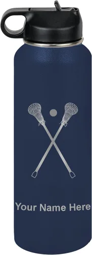 Vista 67 de LaserGram Botella de agua personalizada, palitos de lacrosse, acero inoxidable de doble pared aislada al vacío con popote superior, regalo grabado