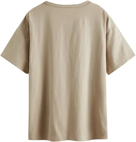 Vista 2 de SheIn Camiseta larga con diseño de letras grandes y hombros caídos para mujer