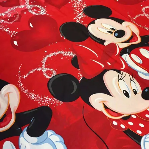 Vista 5 de 100% algodón para niños, reversible, estampado de Mickey Mouse para parejas, juego de ropa de cama de 2 piezas con cierre de cremallera, individual