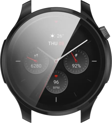 Vista 6 de Funda compatible con Amazfit GTR 4, resistente a los arañazos, funda protectora de policarbonato con protector de pantalla de vidrio templado HD