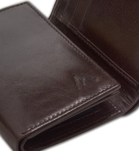 Vista 35 de Cartera de cuero RFID hecha a mano para hombres, elegante cartera de bolsillo frontal triple con 2 ranuras para identificación y 9 tarjetas, Azul