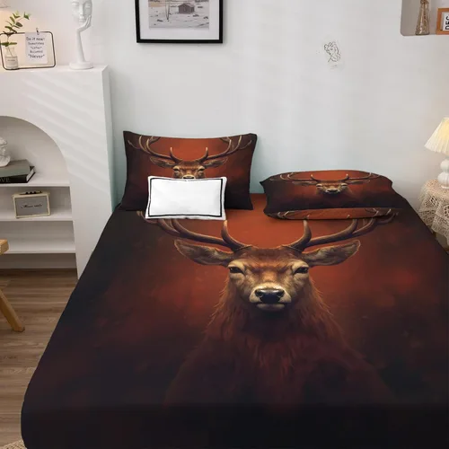 Vista 3 de Sábanas de ciervo tamaño individual – Sábanas de cama de animales del bosque, microfibra suave, bolsillo profundo, sábanas y fundas de almohada