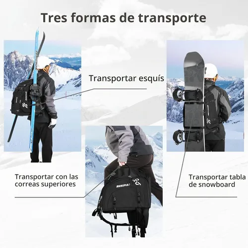 Vista 6 de MORXPLOR Bolsa para botas de esquí – 65L acolchada, mochila de viaje de esquí impermeable para equipo y accesorios Negro