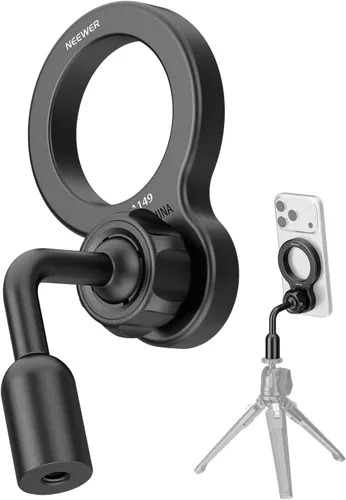 Vista 9 de NEEWER Soporte magnético para teléfono trípode con adaptador de rosca de 1/4" compatible con iPhone MagSafe, palo selfie para 15 Pro Max 15 Plus 14