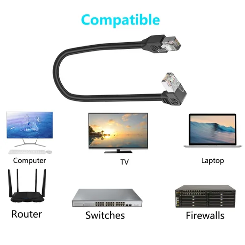 Vista 7 de Cable Ethernet Cat5e corto de 90 grados Cat 5e LAN Cable extendido RJ45 macho a macho Cable de red para módem router Smart TV PC Ordenador portátil