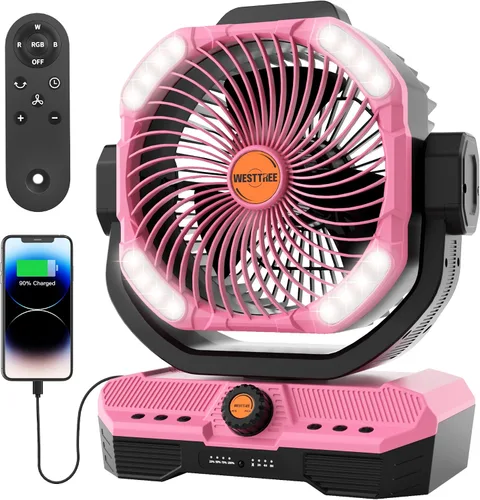 Vista 10 de WESTTREE - Ventilador de 45000 mAh, potente flujo de aire, funciona con pilas, ventilador de exterior para dormitorio, silencioso y oscilante