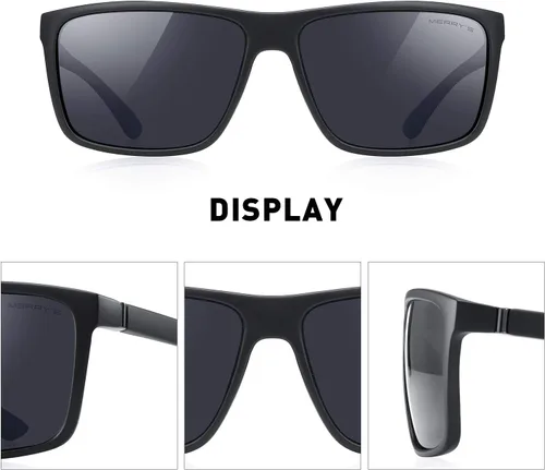 Vista 4 de MERRY'S - Gafas de sol deportivas rectangulares, lentes polarizados con protección UV400, para hombres y mujeres, gafas para ciclismo, conducción