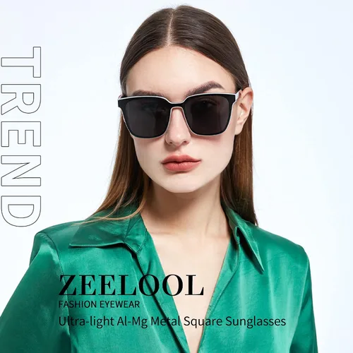 Vista 2 de Zeelool Gafas de sol polarizadas cuadradas de magnesio de aluminio para mujeres y hombres, protección UV400, unisex, marco de metal ligero ZSM0064