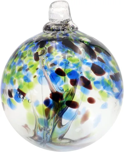 Vista 11 de Dale Tiffany Vidrio soplado a mano, 3 pulgadas de diámetro, color aguamarina, Colección Árbol de la Vida, Globo de Bruja Colgante para Jardín