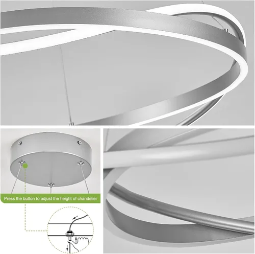Vista 97 de Benkut Lámpara de Araña de Anillo LED Moderna Negra para Comedor, Lámpara de Araña de Techo Circular Empotrada Regulable con Control Remoto