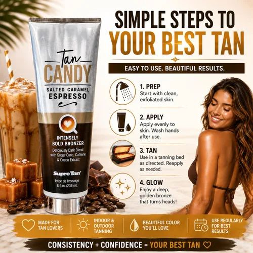 Vista 7 de Supre Tan Candy - Bronceador intenso intenso intenso con sabor a caramelo salado, mezcla oscura, 8.5 onzas
