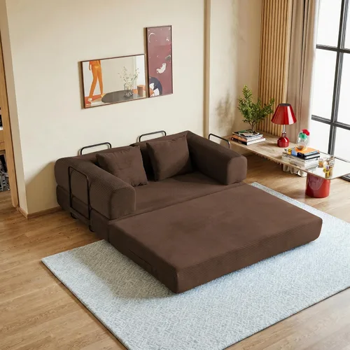 Vista 12 de Sofá Cama Convertible de 59 Pulgadas, Cama de Sofá de Pana Sin Estructura, Sofá Cama Futón Extraíble, Sofá Plegable para Sala de Estar