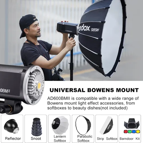 Vista 6 de Godox AD600BMII AD600BM II - Luz estroboscópica para exteriores, para fotografía, flash de estudio de 2.4G 600Ws, montaje Bowens GN87 con lámpara