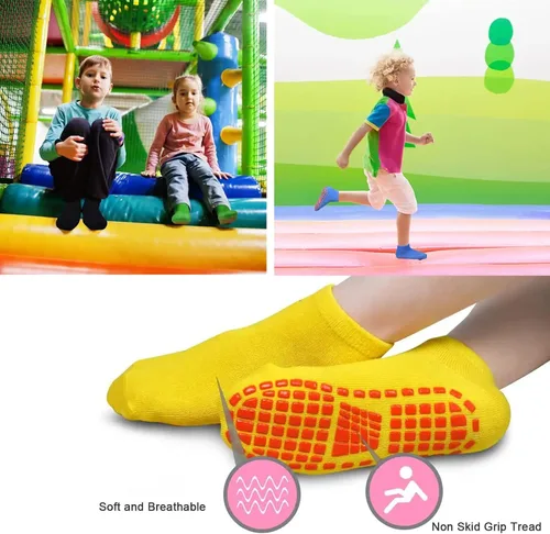 Vista 3 de 12 pares de calcetines de trampolín – Puños antideslizantes para niños con protección antideslizante para el tobillo para niños y niñas