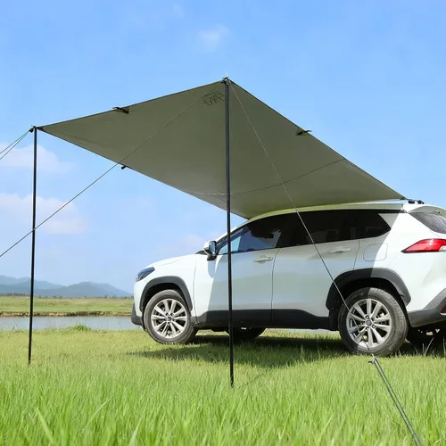 Vista 9 de Toldo Portátil para Coche para SUV, Toldo para Vehículo para Furgoneta de Camping, Camión, No Necesita Herrajes de Portaequipajes del Techo