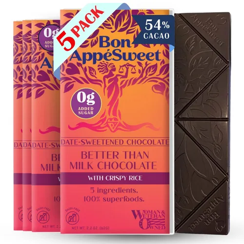 Vista 16 de Bon AppéSweet Barra de Chocolate Endulzada con Dátiles - Mejor que el Chocolate con Leche 2.2 Onzas (Pack de 3) Orgánico, Sin Azúcar Añadida