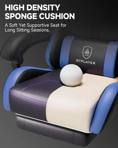 Vista 8 de GTPLAYER Silla de juegos para adultos, silla ergonómica para juegos de computadora con reposapiés, altura ajustable, reclinación de 90-155° y Azul