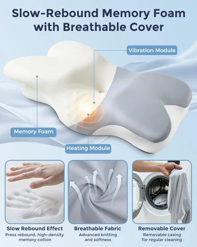 Vista 3 de Almohada cervical del cuello para dormir que calienta la almohada vibrante Gris