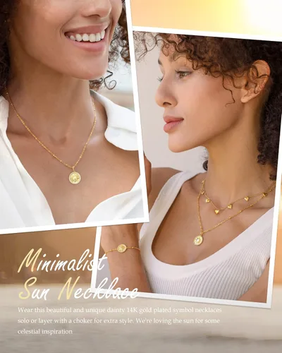 Vista 5 de CDE Collar con colgante de moneda de sol chapado en oro de 14 quilates para mujer plata de ley 925 con piedra natal de circonita cumpleaños
