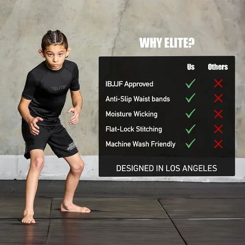 Vista 7 de Elite Sports Protector de Erupción de Jiu Jitsu para Niños BJJ, Camiseta de Compresión de Manga Corta para Entrenamiento Nogi para Niños y Niñas