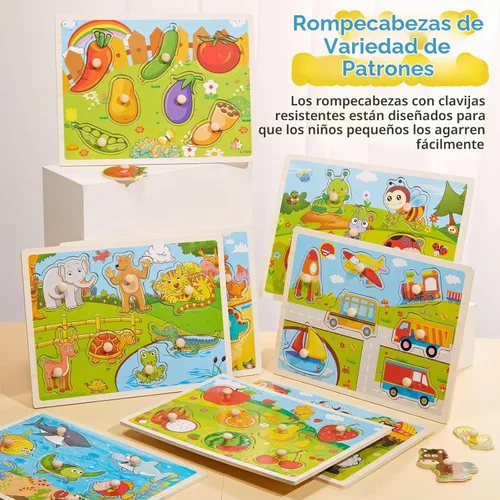 Vista 4 de Chivao - Juego de 8 rompecabezas de madera para animales, vehículos