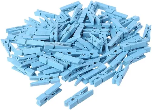 Vista 7 de 100 piezas Mini madera natural ropa foto papel clavija pin pinzas artesanía clips escuela oficina papelería (azul)
