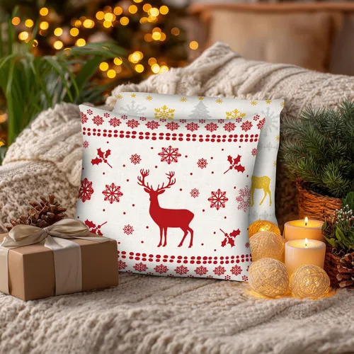 Vista 8 de PICKFORU Juego de 4 fundas cuadradas de almohada navideñas de 18 x 18 pulgadas, fundas cuadradas de invierno con ciervos navideños para sofá