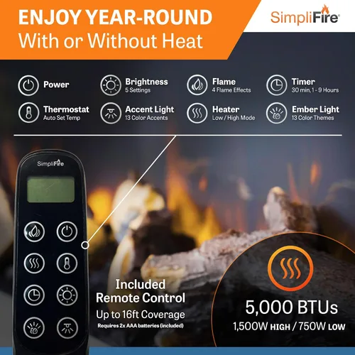 Vista 4 de SimpliFire Format Chimenea eléctrica de montaje en pared de 36 pulgadas con repisa flotante de 43 pulgadas (SF-FORMAT36-SF-FM43-WH)